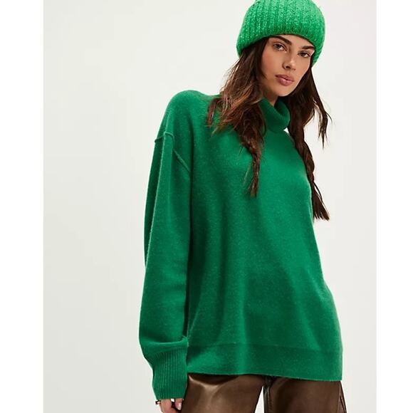 Free People Treasure 100% Cashmere Turtleneck Sweater Green Size